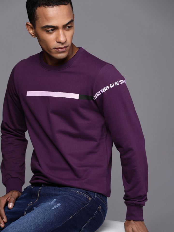 Buy WROGN Men Purple Printed Pullover Sweatshirt Sweatshirts for