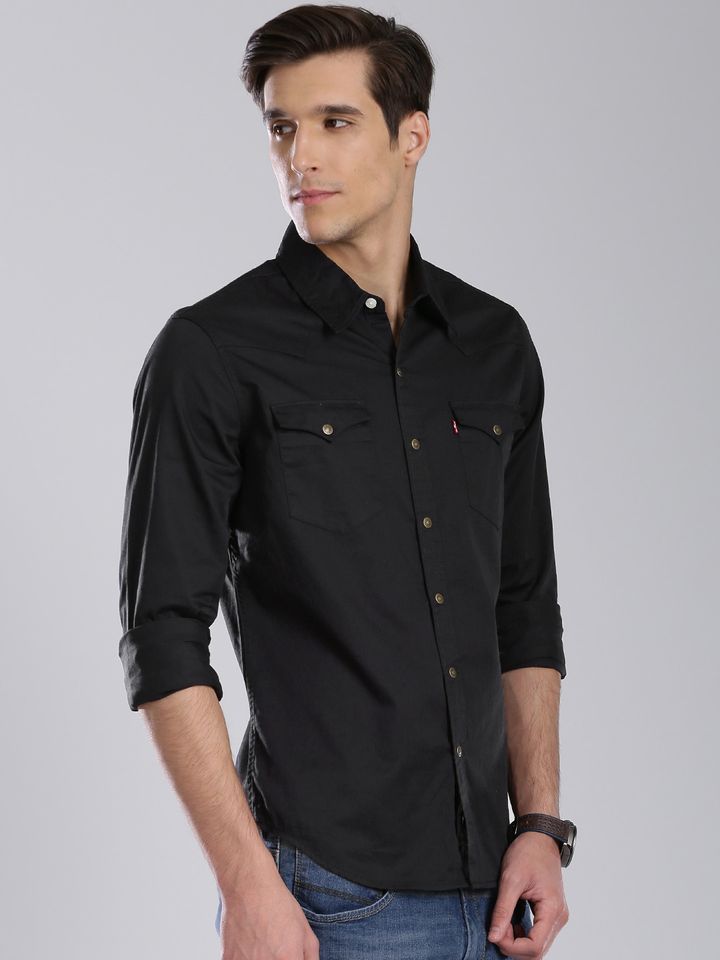 black slim fit casual shirt