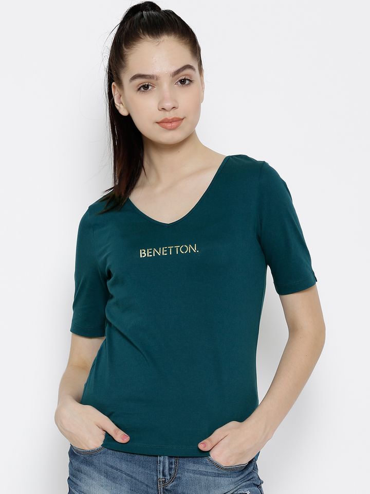 Benetton Women Teal Green Printed 