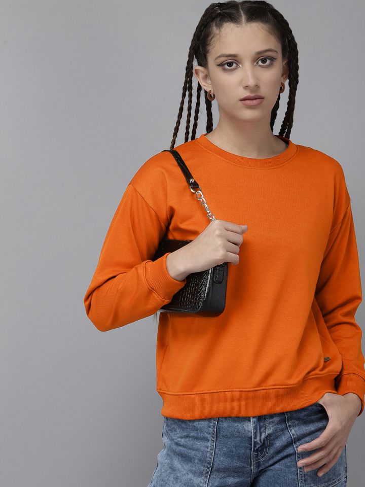 Buy UTH By Roadster Girls Orange Solid Pure Cotton Sweatshirt - Sweatshirts  for Girls 15158466 | Myntra