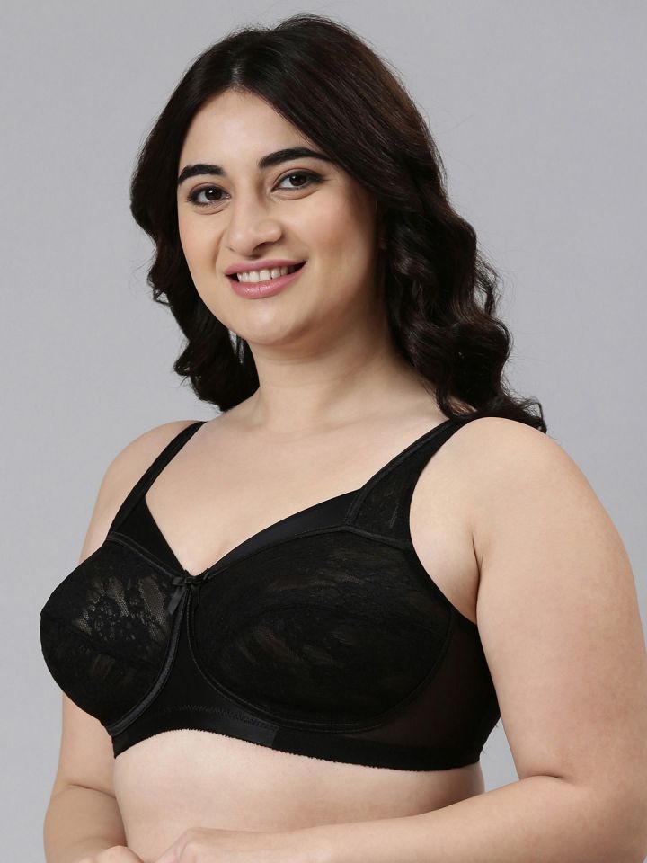 Buy Enamor Women Black Non Padded Non Wired Full Support Lace Bra With  Sectioned Cups FB06 - Bra for Women 151986