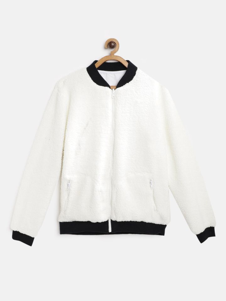 UTH by Roadster Boys White Solid Sherpa Reversible Bomber Jacket