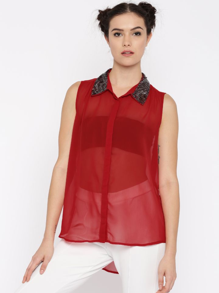 Sheer red shirt discount