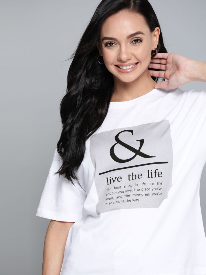 Buy LIFE White Printed Cotton Round Neck Girls T-Shirt