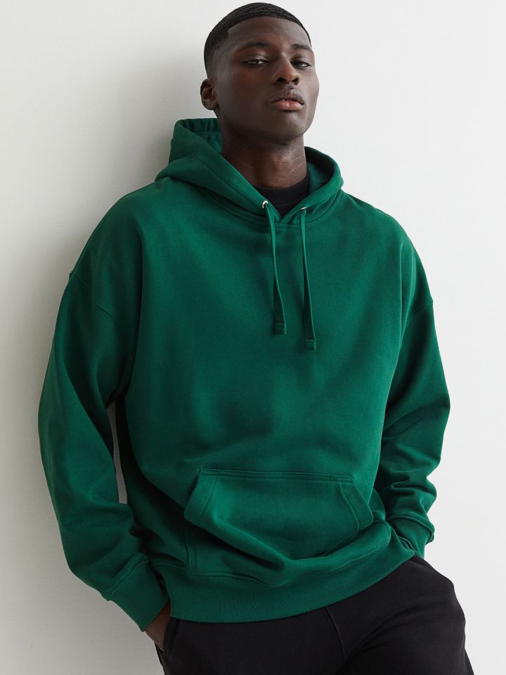 Oversized Fit Terry Sweatshirt - Dark green - Men