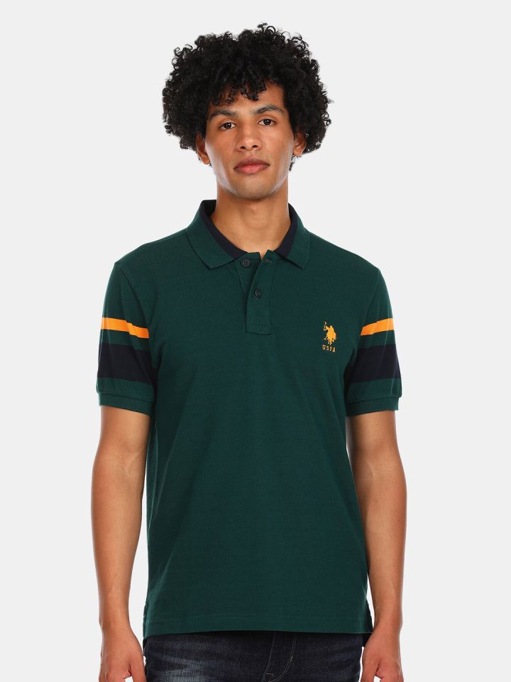 Black polo shirt with green collar top