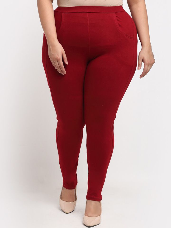 TAG PLUS Women Plus Size Maroon Solid Ankle Length Leggings