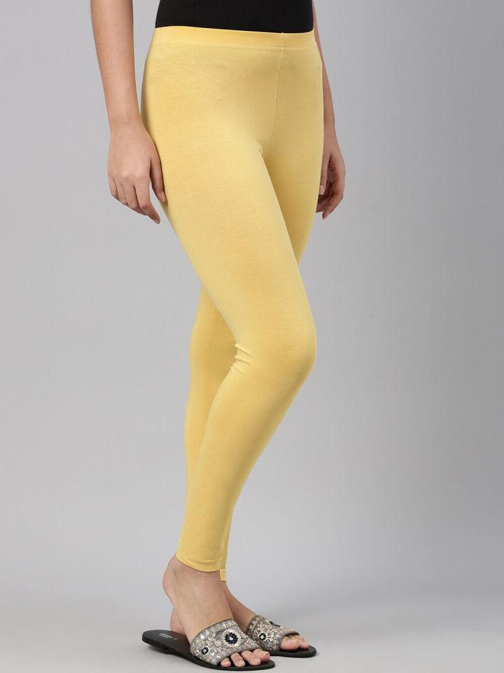 Buy Go Colors Women Mustard Yellow Solid Ankle Length Leggings - Leggings  for Women 2701745