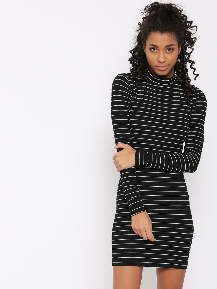 Buy FOREVER 21 Women Black Striped Bodycon Dress Dresses for
