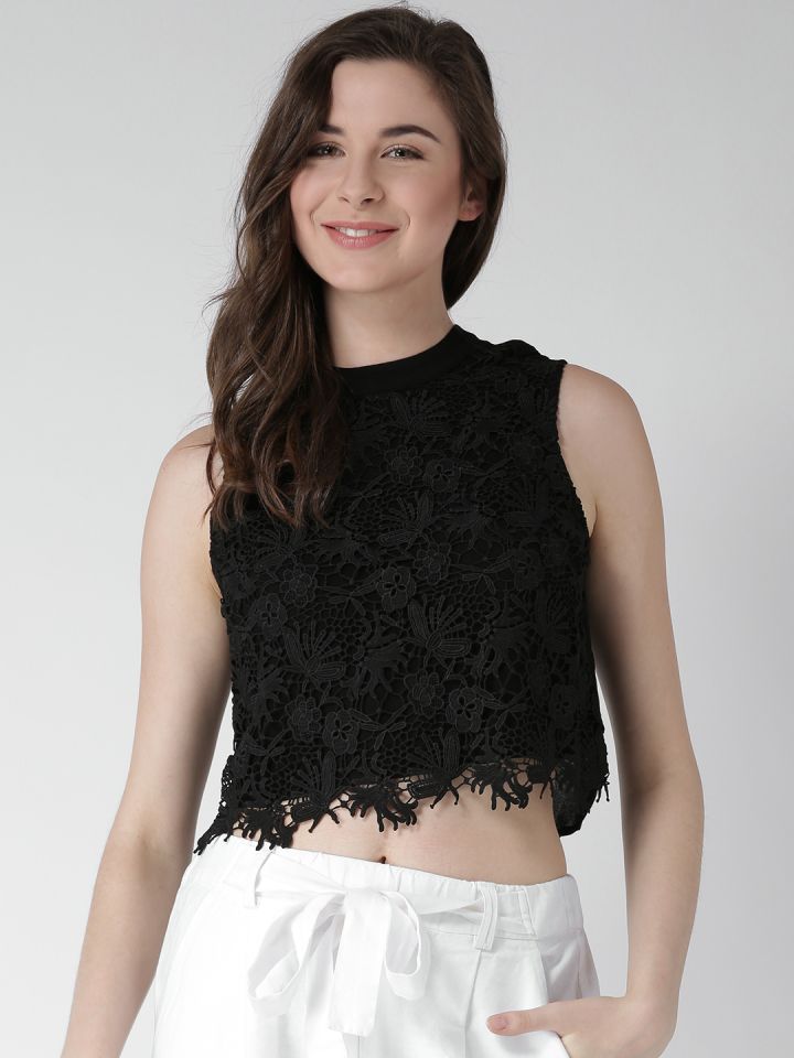 Buy FOREVER 21 Black Lace Crop Top - Tops for Women 1367337