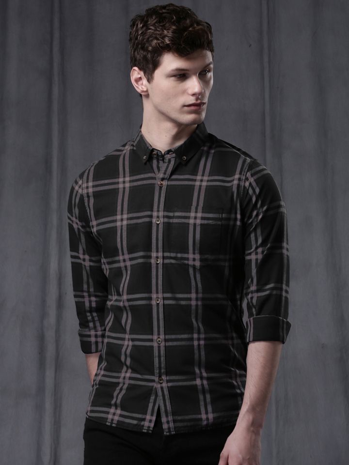 Buy WROGN Men Black Slim Fit Checked 