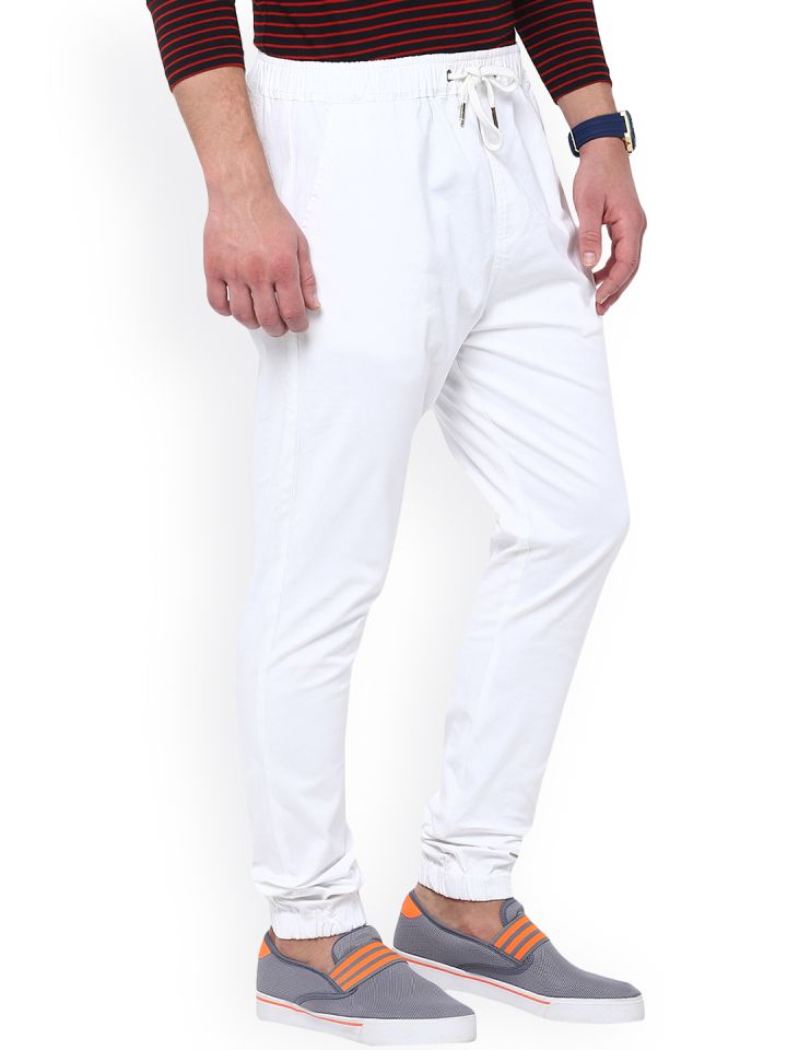 Buy Hypernation Men White Solid Slim Fit Cuffed Joggers  Trousers for Men  1537068  Myntra