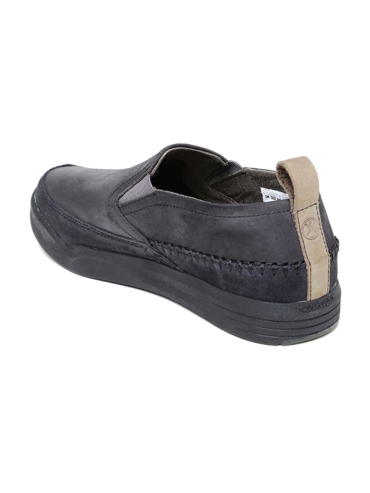 Hush Puppies Men Black Leather Lazy Genius Slip On Sneakers
