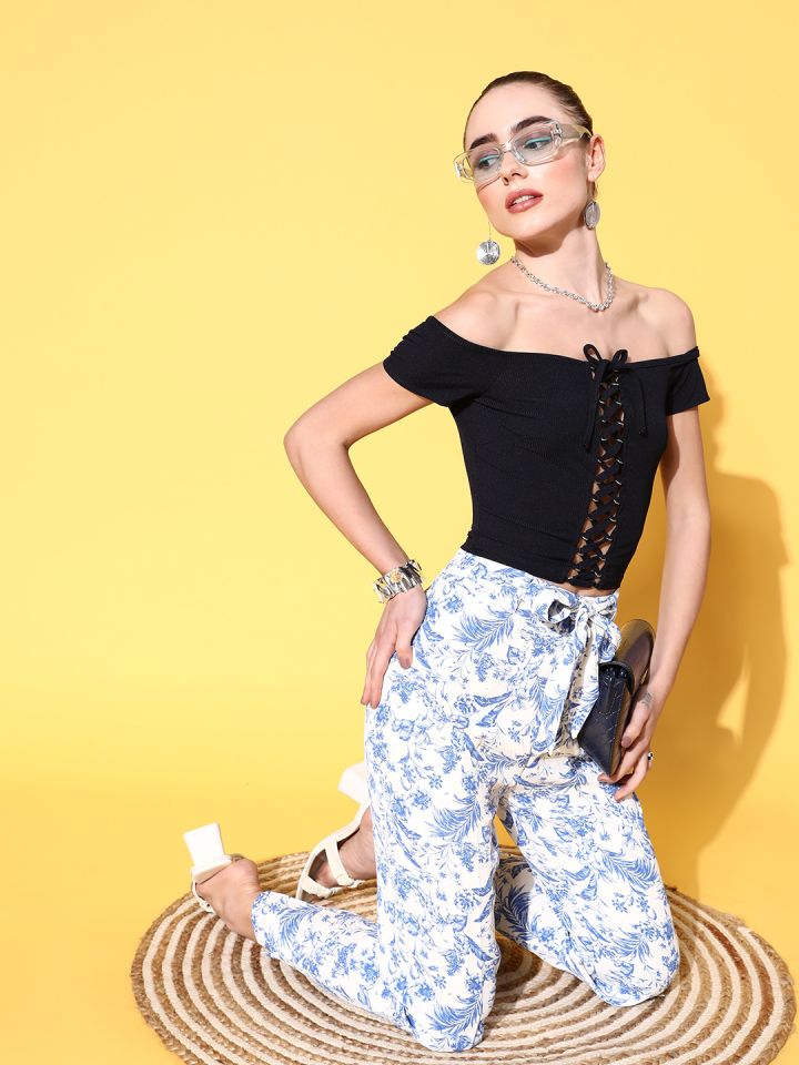 Lace up sales bardot top