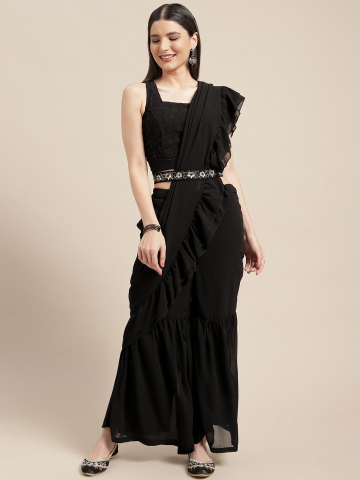 Buy Global Desi Black Palazzo Saree Sarees for Women 15408558