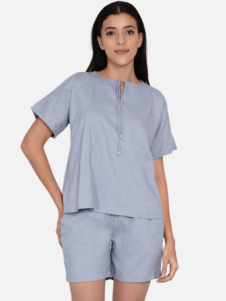 Buy The Kaftan Company Women Grey Linen Night Suit Night Suits