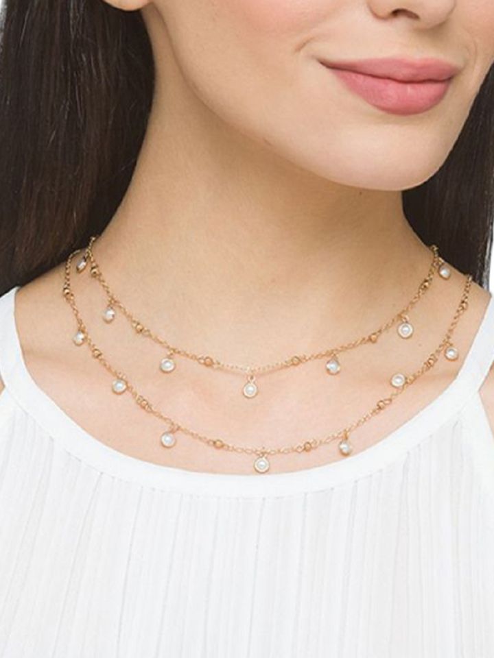 Buy Lilly Sparkle Gold Plated Pearl Studded Layered Necklace