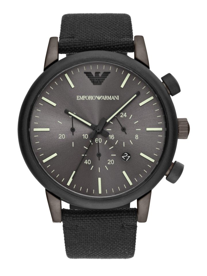 Buy Emporio Armani Men Grey Dial Black Textured Straps