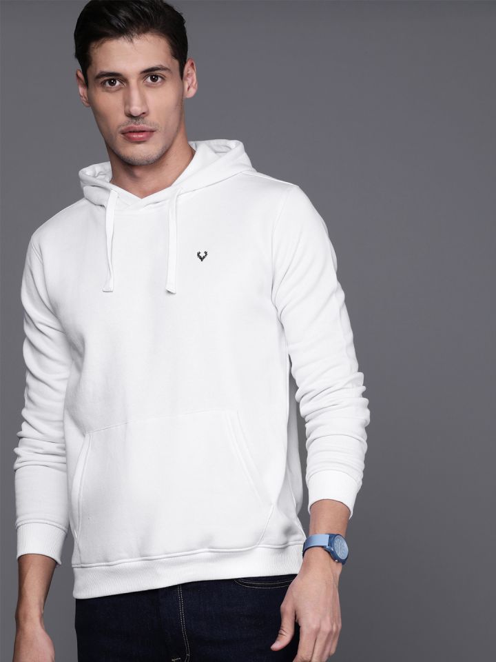 Allen Solly Sport Men White Solid Hooded Sweatshirt