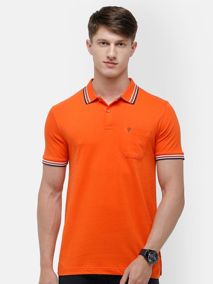 Buy Classic Polo Men Orange Polo Collar Pockets Slim Fit T Shirt