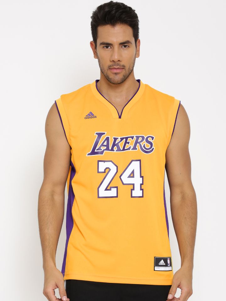 Buy ADIDAS Men Yellow INT Replica JRSY #24 Lakers Printed V Neck T