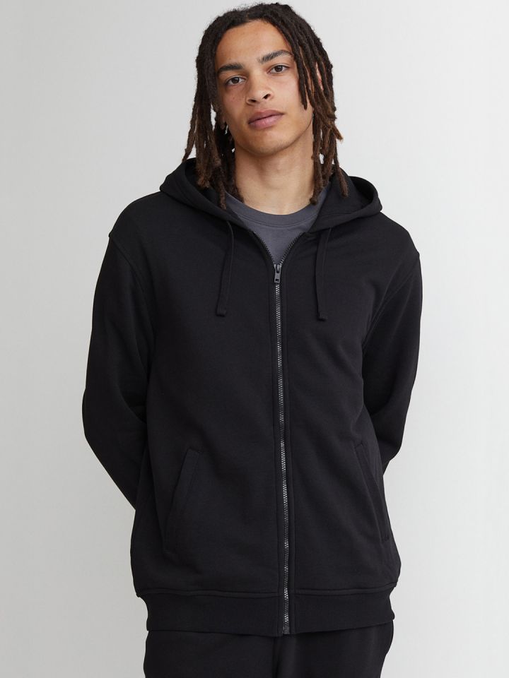 Buy H&M Men Black Solid Relaxed Fit Zip Through Hoodie - Sweatshirts for  Men 15545792