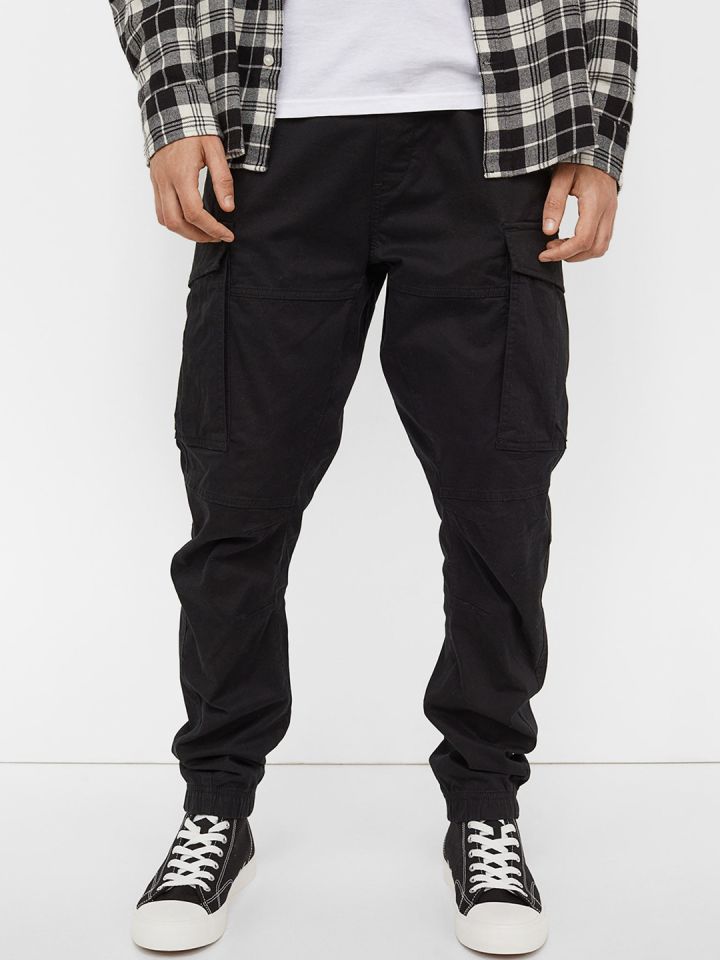 Buy H&M Men Black Solid Cargo Joggers - Trousers for Men 15545976