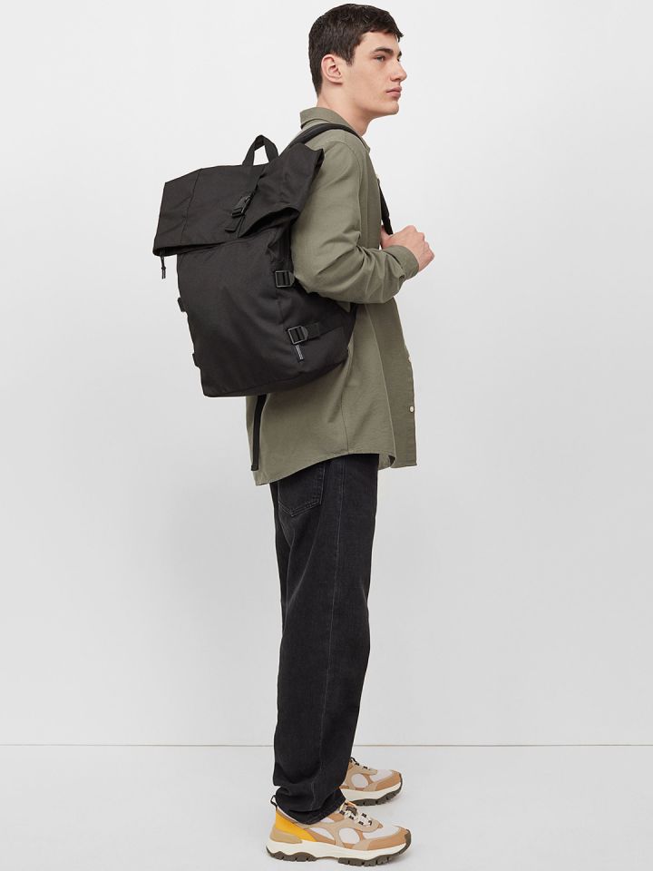 Buy H M Men Black Solid Roll Top Backpack Backpacks for Men
