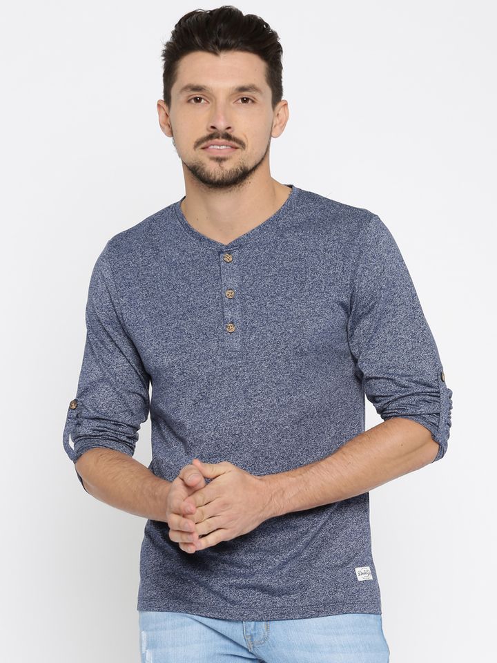 Buy Flying Machine Men Navy Blue Henley 