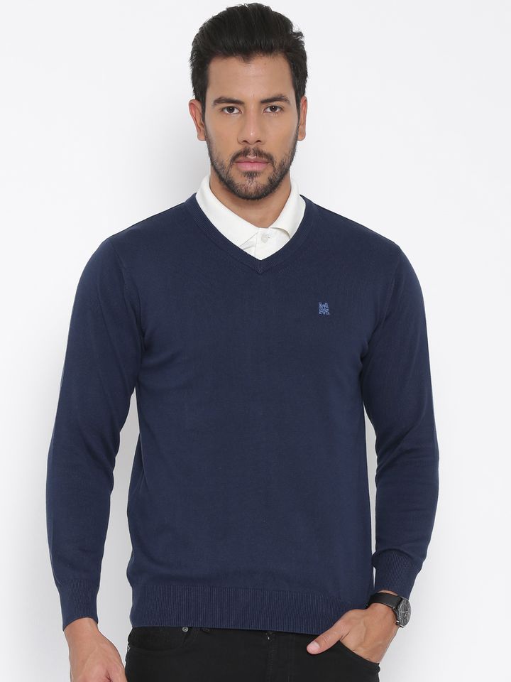 Buy Monte Carlo Men Navy Solid Sweater 