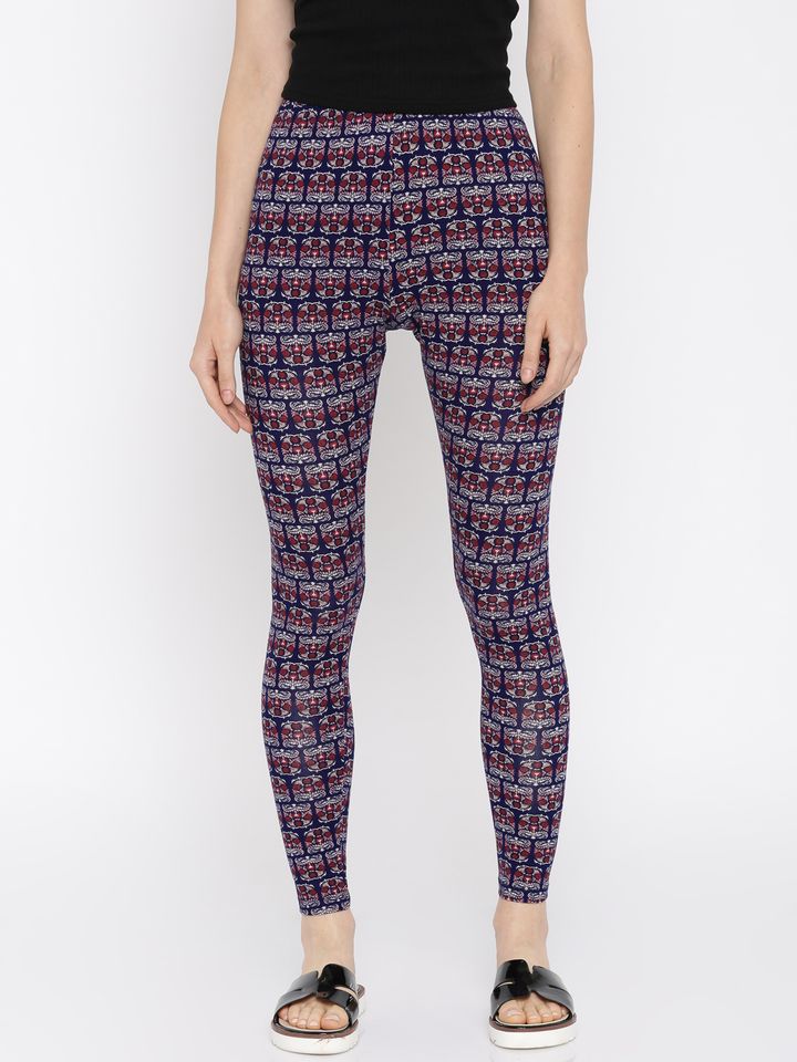 Buy Global Desi Navy Printed Leggings 