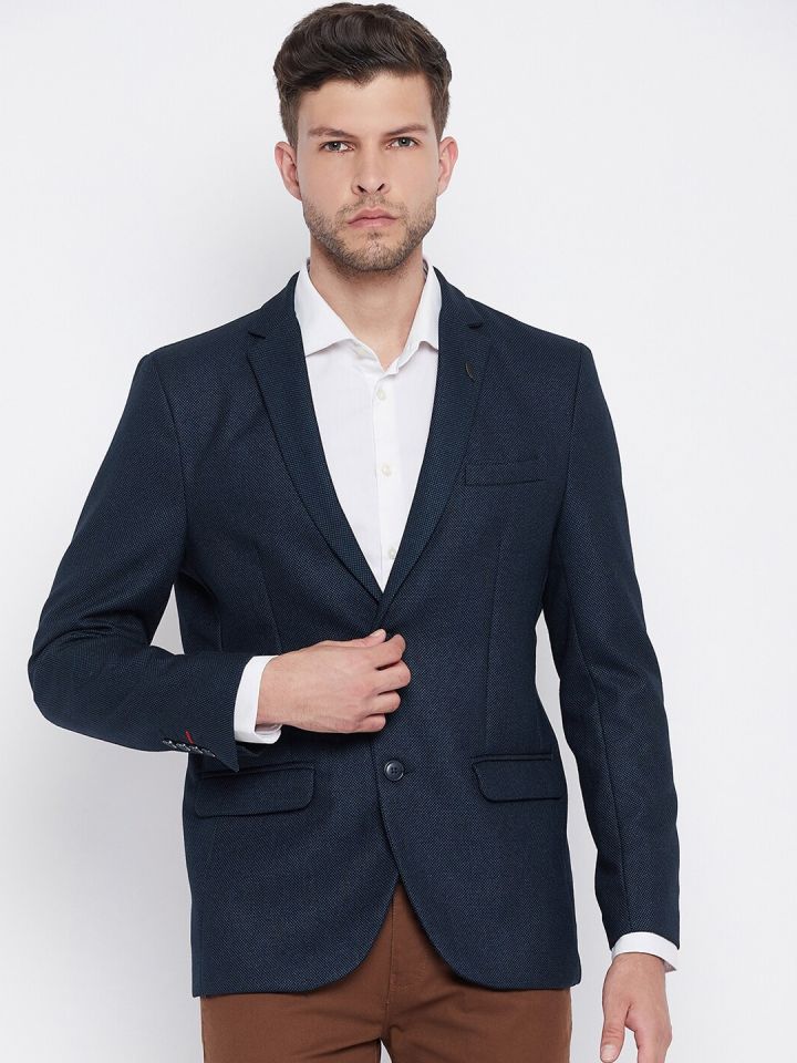 Buy Crimsoune Club Men Navy Blue Solid Single Breasted Slim Fit