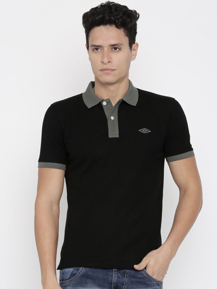 Buy Umbro Men Black Solid Polo Pure Cotton T Shirt Tshirts for