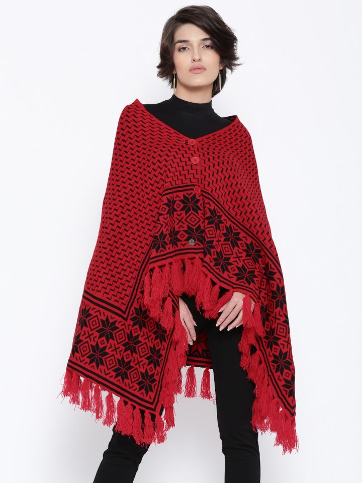 Red and shop black poncho sweater