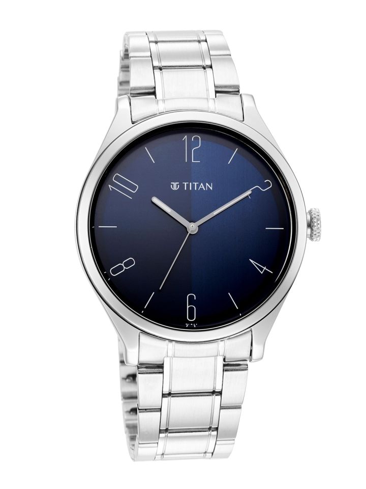 Buy Titan Men Blue Brass Dial Steel Toned Bracelet Style Straps