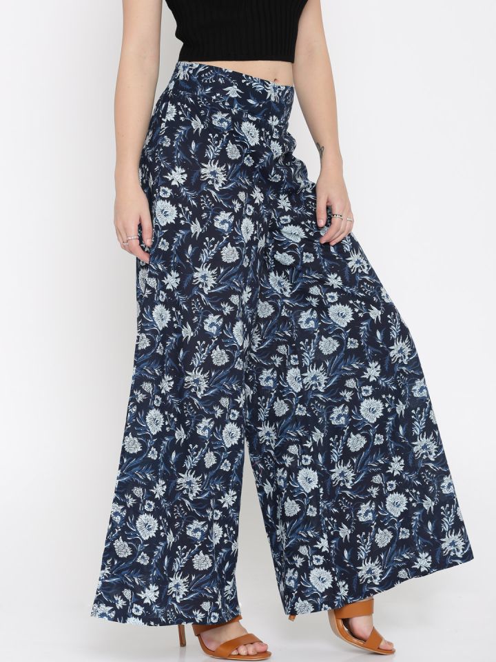 Buy White Blue Floral Palazzo Pant Manipuri Silk for Best Price Reviews  Free Shipping
