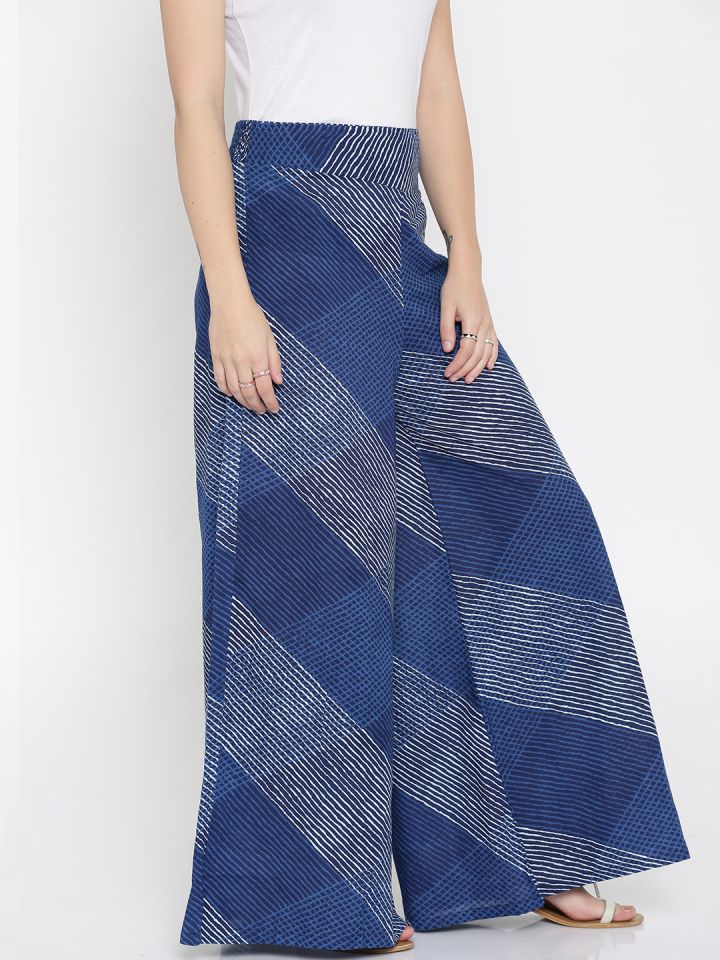 Buy Desi Weavess Blue Printed Palazzo Trousers - Palazzos for