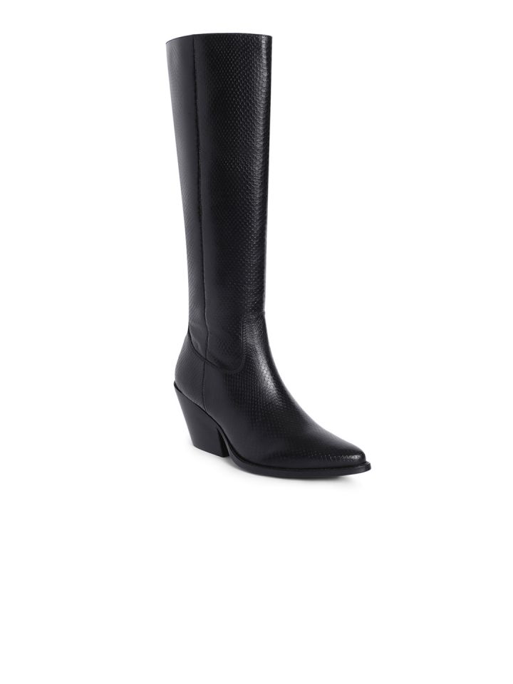 Saint G Women Black Snake Embossed Black Leather Knee High Boots