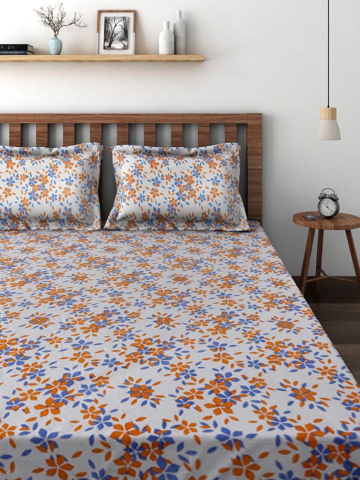 Buy Raymond Home Off White Blue Cotton 124 Tc Double Bedsheet With 2 Pillow Covers Bedsheets For Unisex 1578474 Myntra