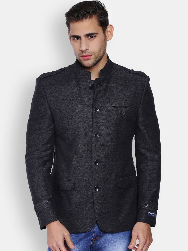 Buy Peter England Charcoal Grey Regular Fit Single Breasted Blazer