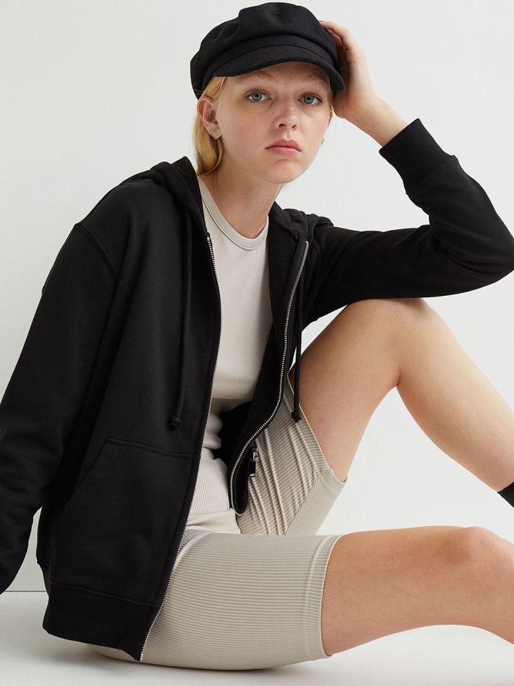 H&M Women Black Zip-through hoodie