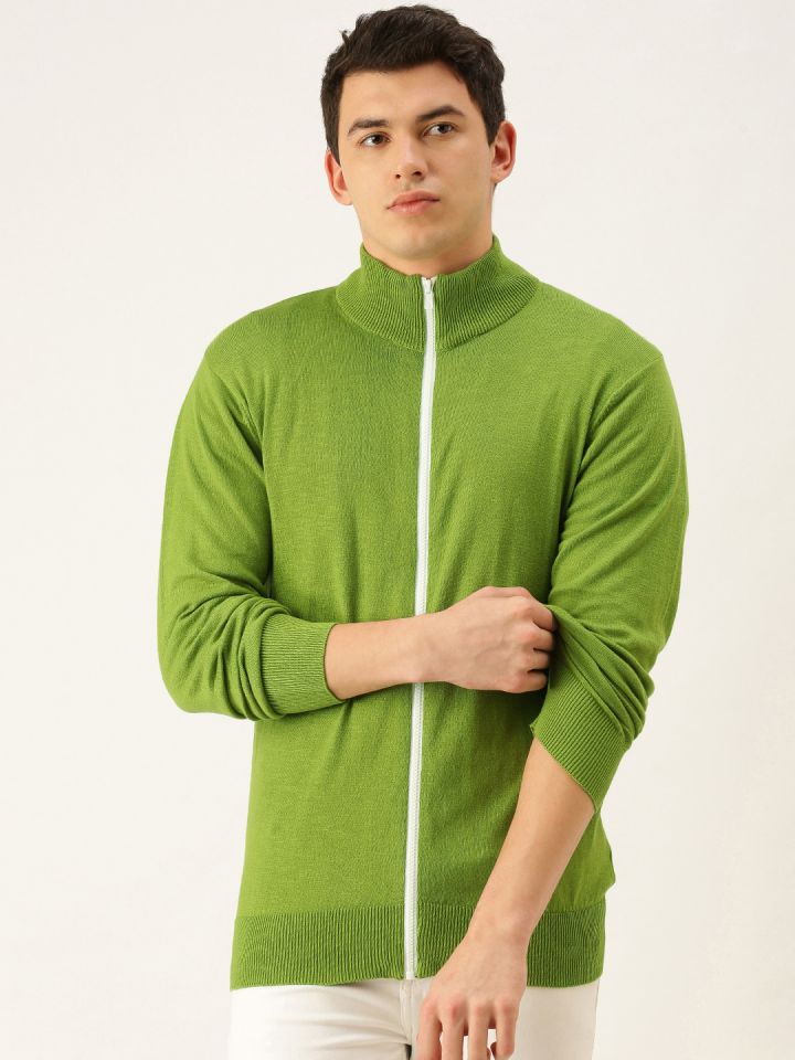 Buy FOREVER 21 Men Olive Green Solid Cardigan Sweaters for
