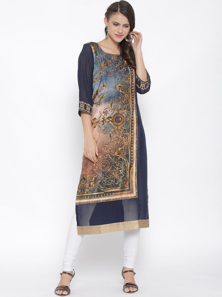 Wallpaper Buy Wishful By W Women Navy Blue Printed Straight Kurta Kurtas Free