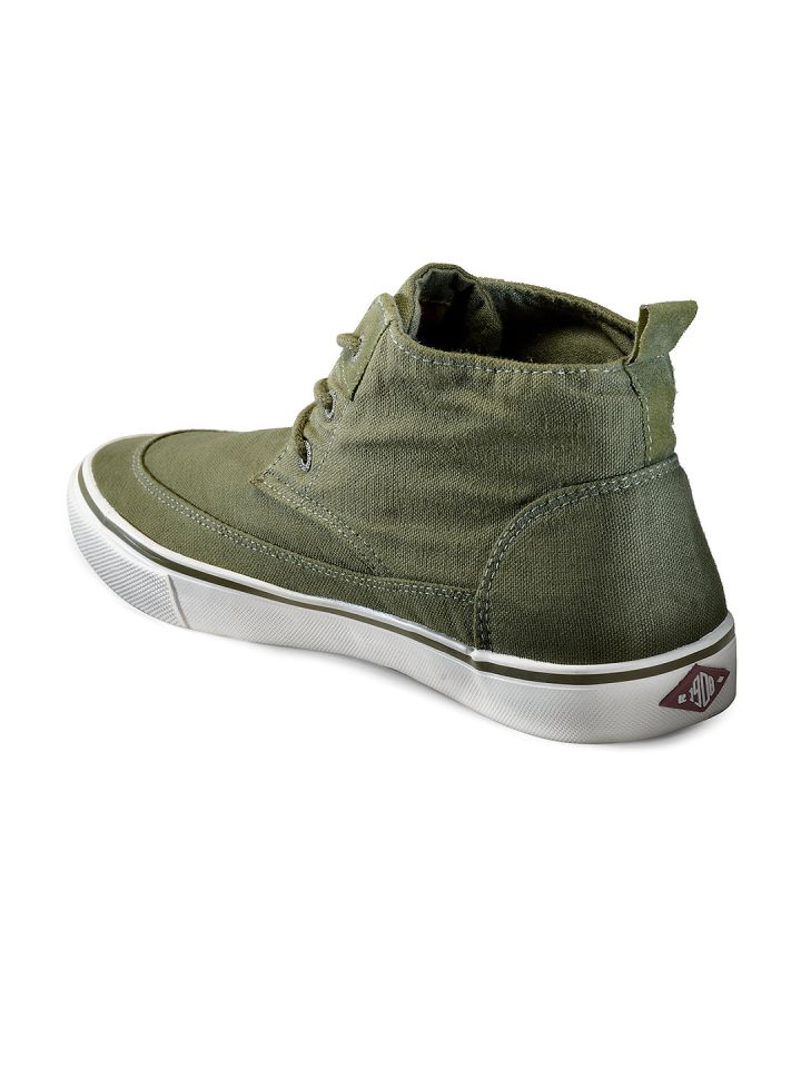 Lee Cooper Men Olive Green Solid Mid Top Sneakers