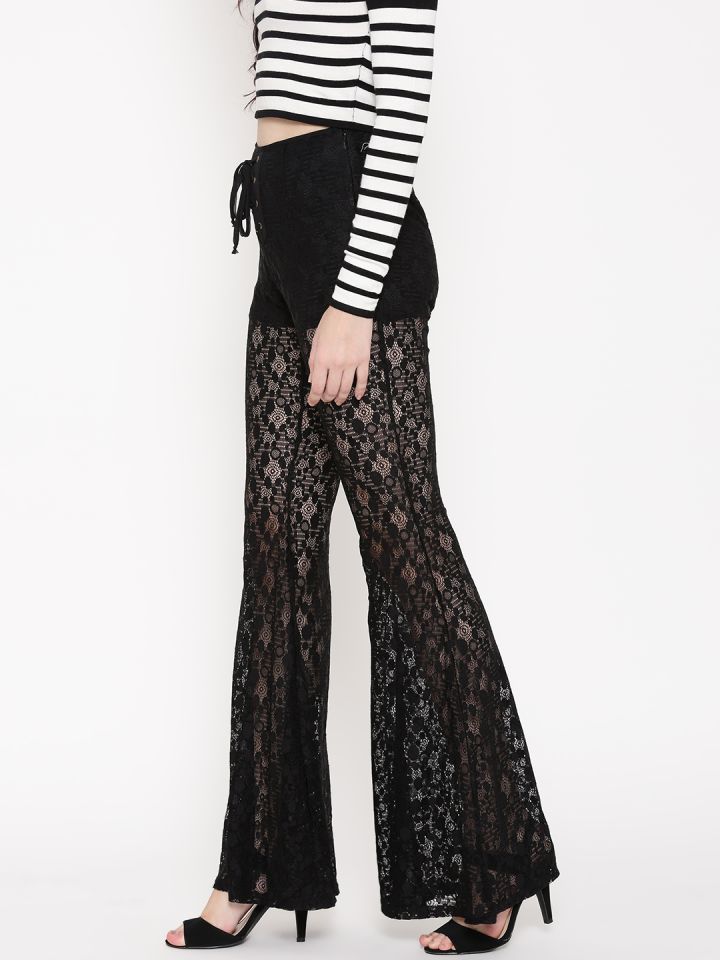 FOREVER 21 Women Black Lace Bootcut Trousers