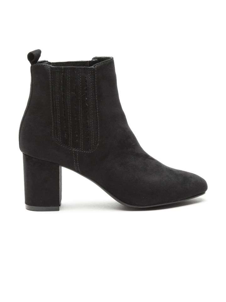 Buy FOREVER 21 Women Black Solid Heeled Boots Boots for Women