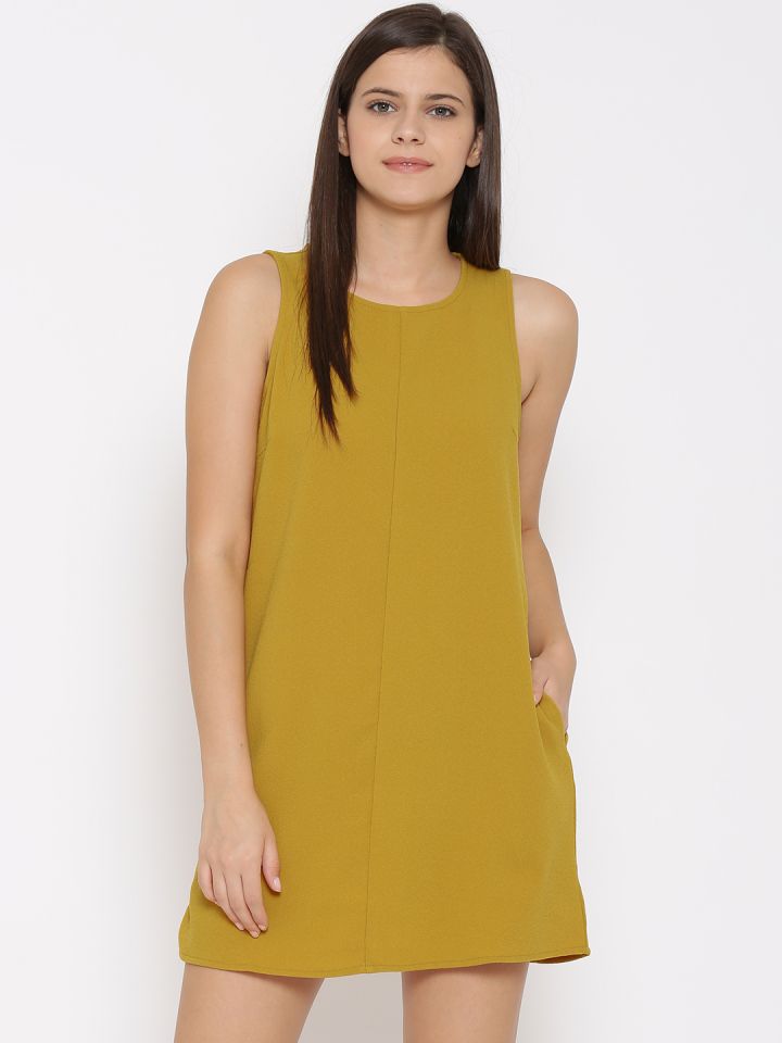 Buy Vero Moda Women Mustard Yellow Solid A Line Dress Dresses
