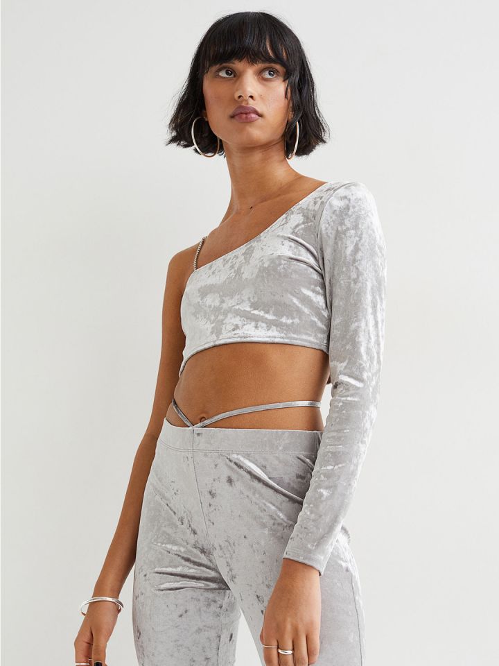 One shoulder silver top sales