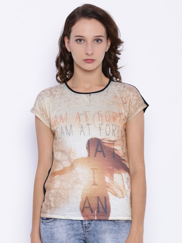 Deal Jeans Women Beige Printed Top