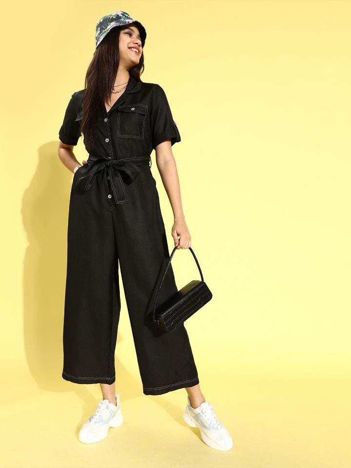 Black jumpsuit myntra sales